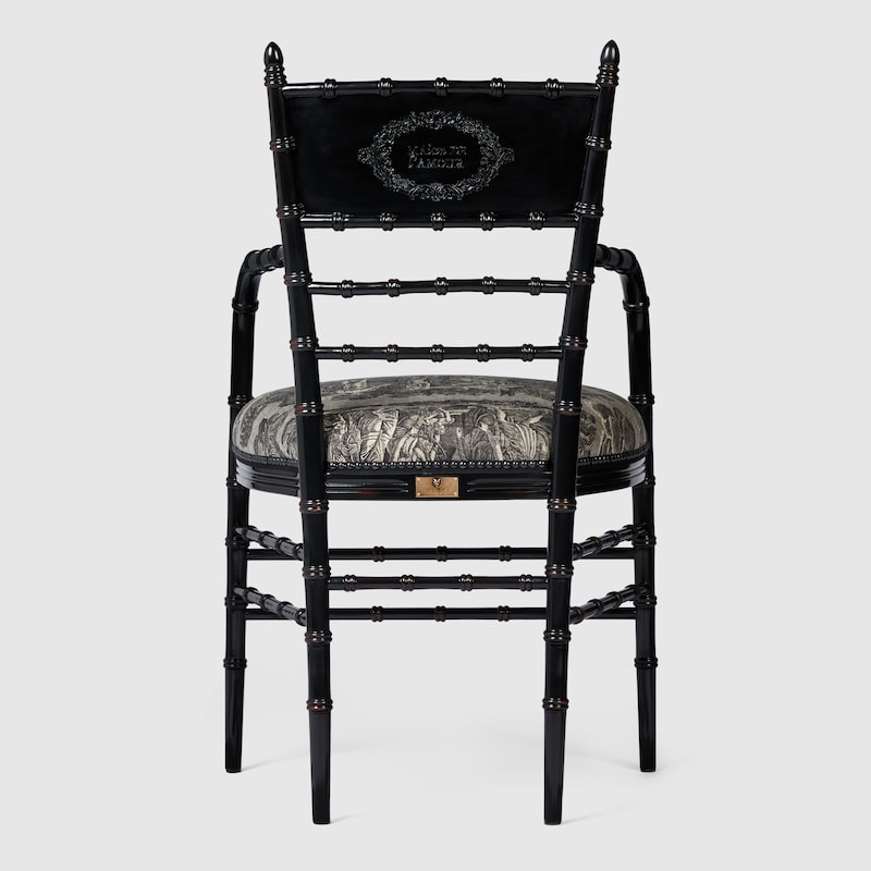 Chiavari Toile de Jouy print chair with arm rest