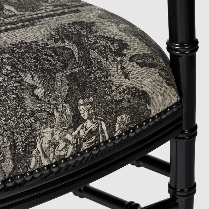 Chiavari Toile de Jouy print chair with arm rest