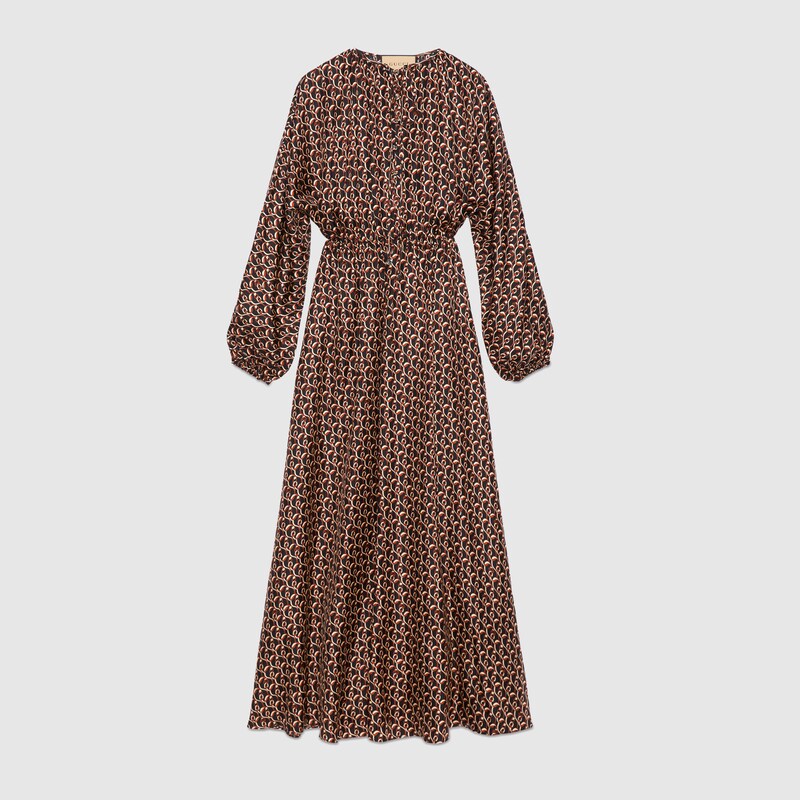 Gucci Interlocking G Chain-print Silk Dress In Multi