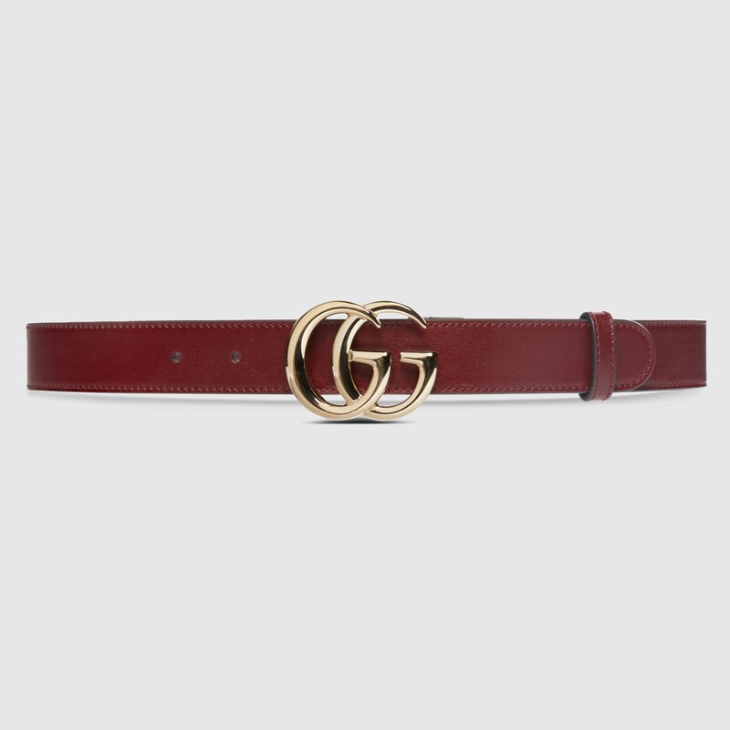 Shop Gucci Gg Marmont Thin Belt In Bordeaux