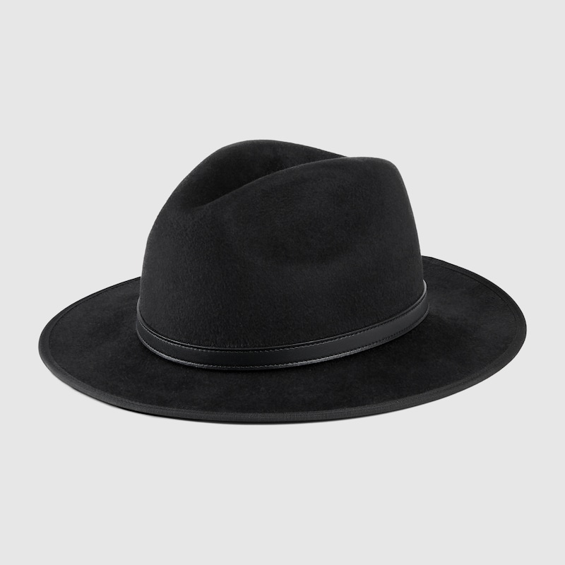 Gucci Wool Hat With Leather Detail In Black