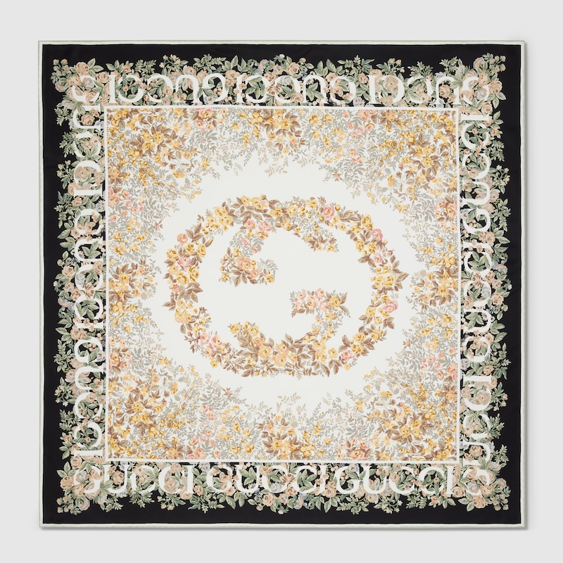 Gucci Vierecktuch Aus Seide Mit Gg Blumen-print In Gray