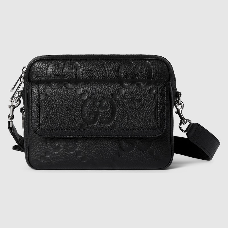 Gucci Jumbo Gg Leather Messenger Bag In Black