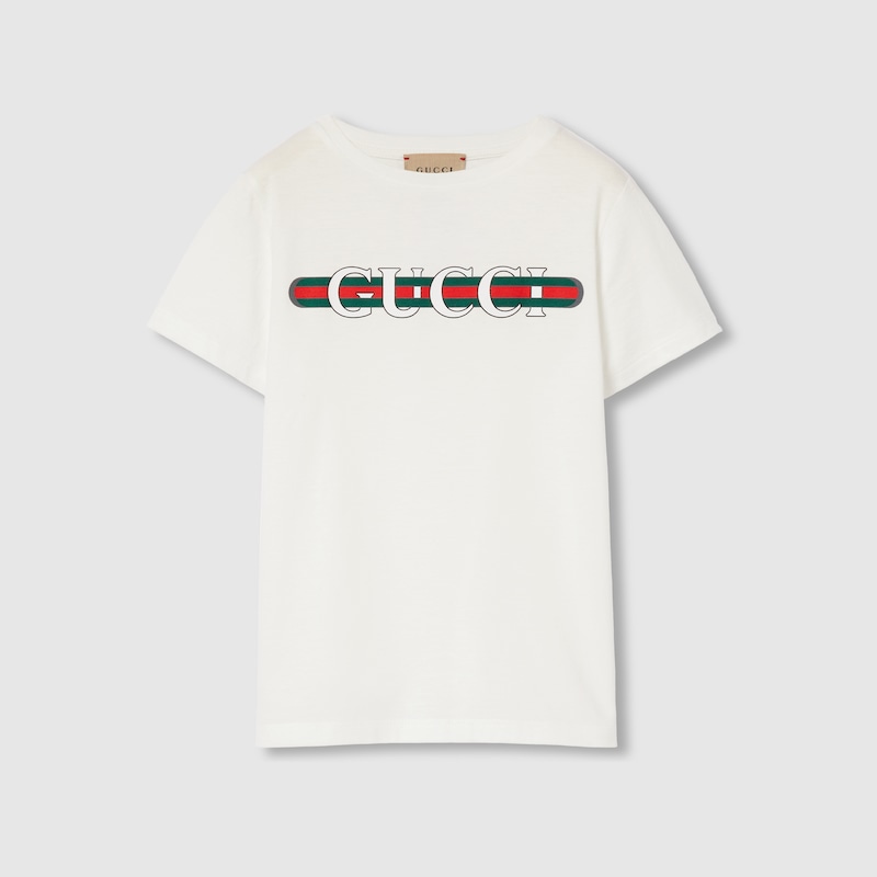 Gucci Ivory T-shirt With  Web Print In White
