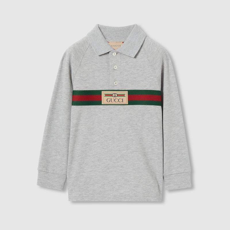 Gucci Logo Ribbon Polo Shirt In Grey