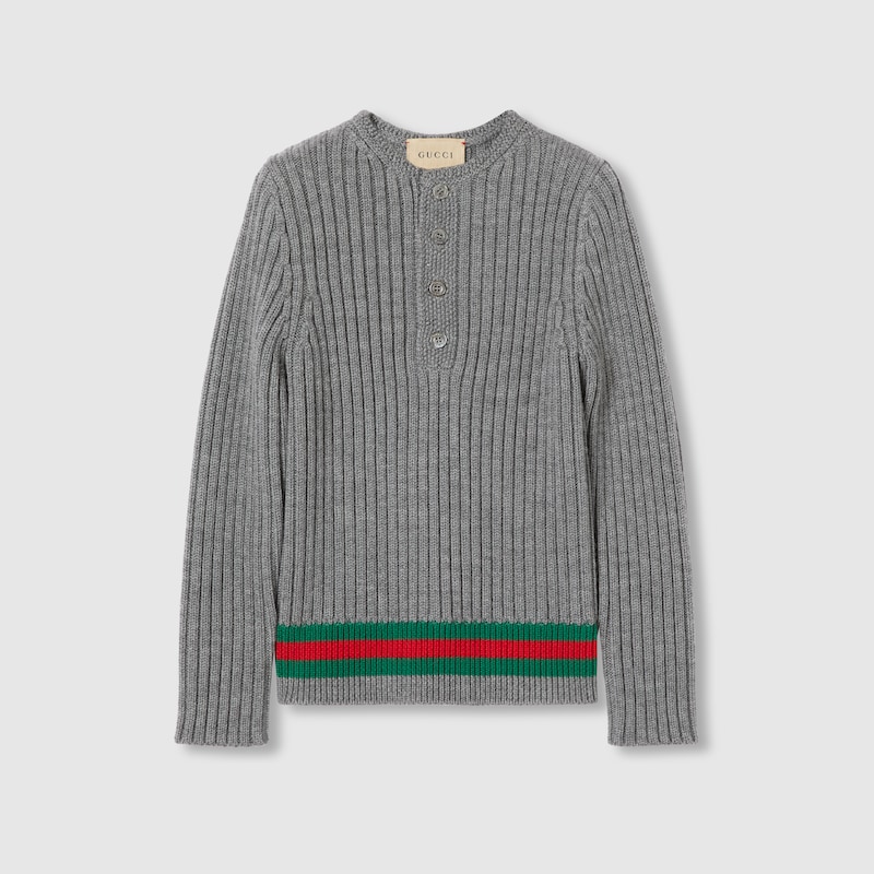 Gucci Rib Stitch Wool Top In Grey