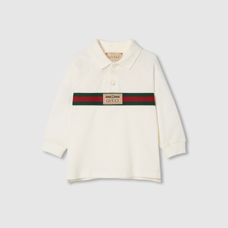 Gucci Babies' Cotton Polo Shirt With Web In White