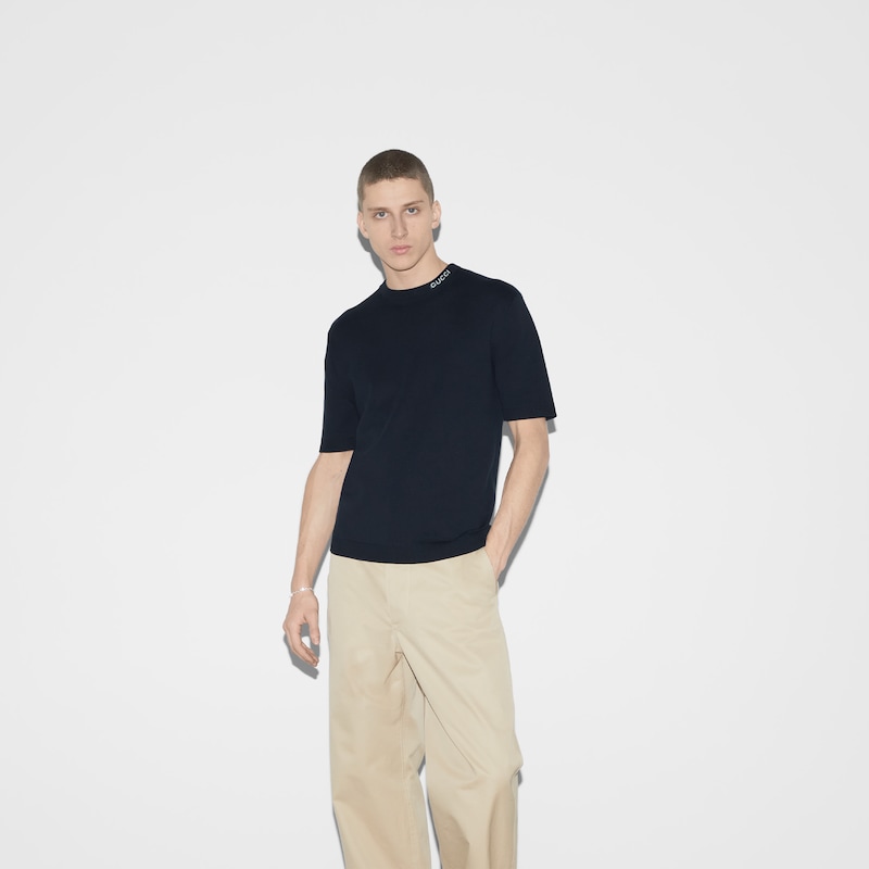 Gucci Silk Cotton T-shirt With Gucci Intarsia | Thumbnail 3 Gucci Silk Cotton T-shirt With Gucci Intarsia | Thumbnail 3