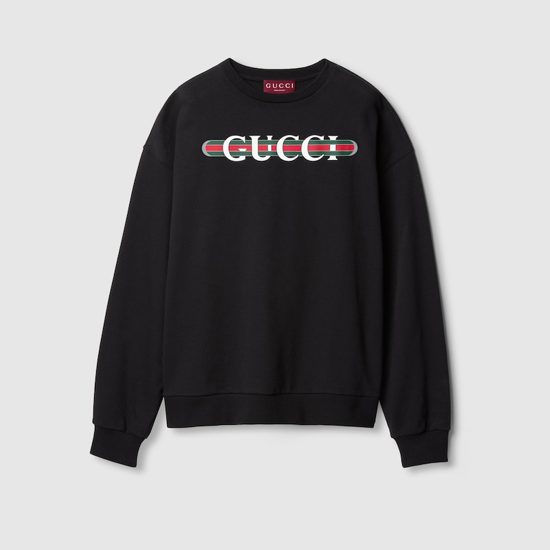 Shop Gucci Print Felted Cotton Jersey Sweatshirt In Black