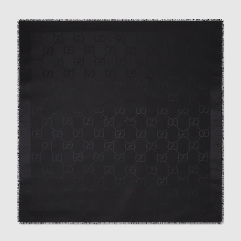 Gucci GG Jacquard Silk Wool Shawl