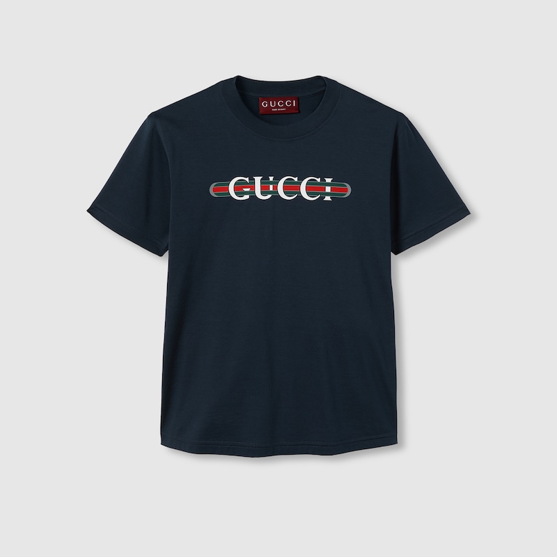 Gucci Logo-print Cotton T-shirt In Blue
