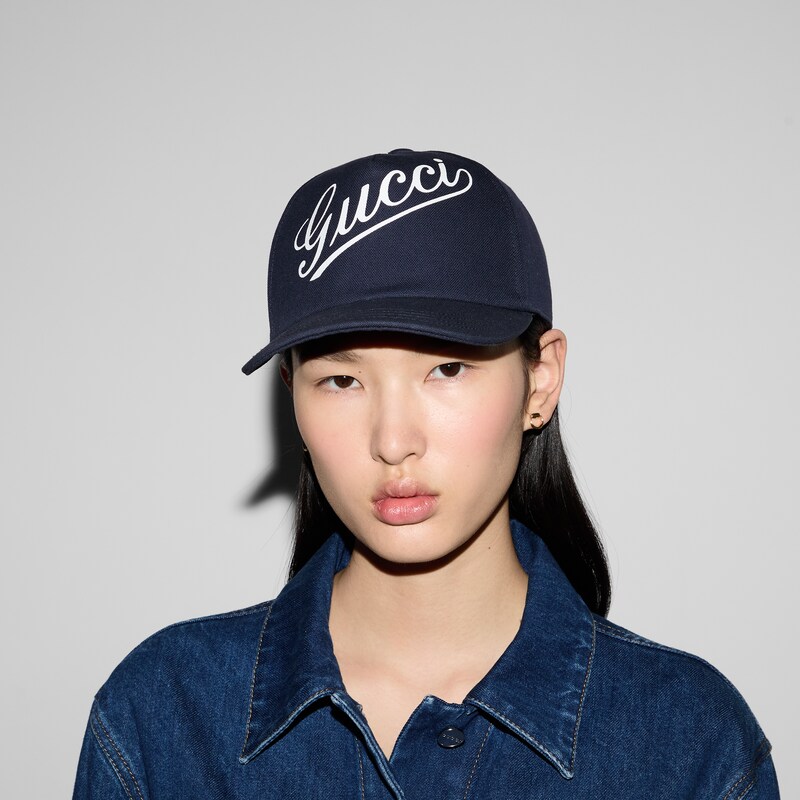 Baseball hat with Gucci script in blue | GUCCI® US