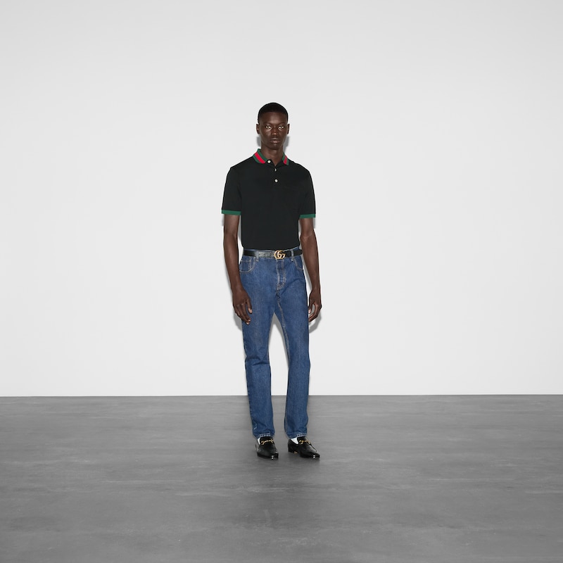 Gucci Cotton Piquet Polo With Web Collar | Thumbnail 2 Gucci Cotton Piquet Polo With Web Collar | Thumbnail 2