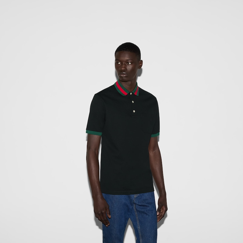 Gucci Cotton Piquet Polo With Web Collar | Thumbnail 3 Gucci Cotton Piquet Polo With Web Collar | Thumbnail 3