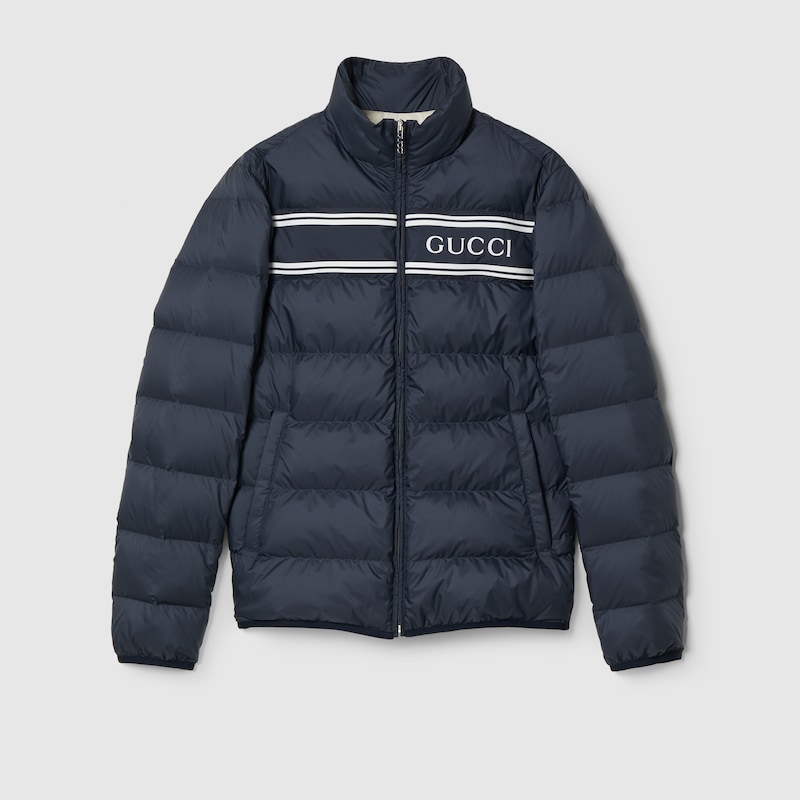 Nylon puffer jacket in navy | GUCCI® US