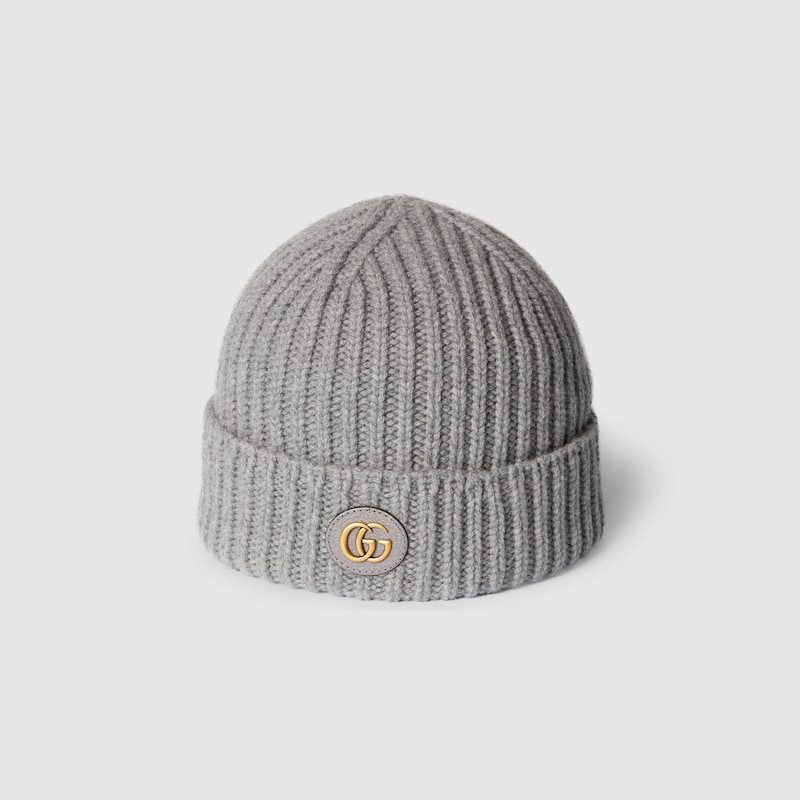 Gucci Wool Cashmere Hat With Double G In Grey