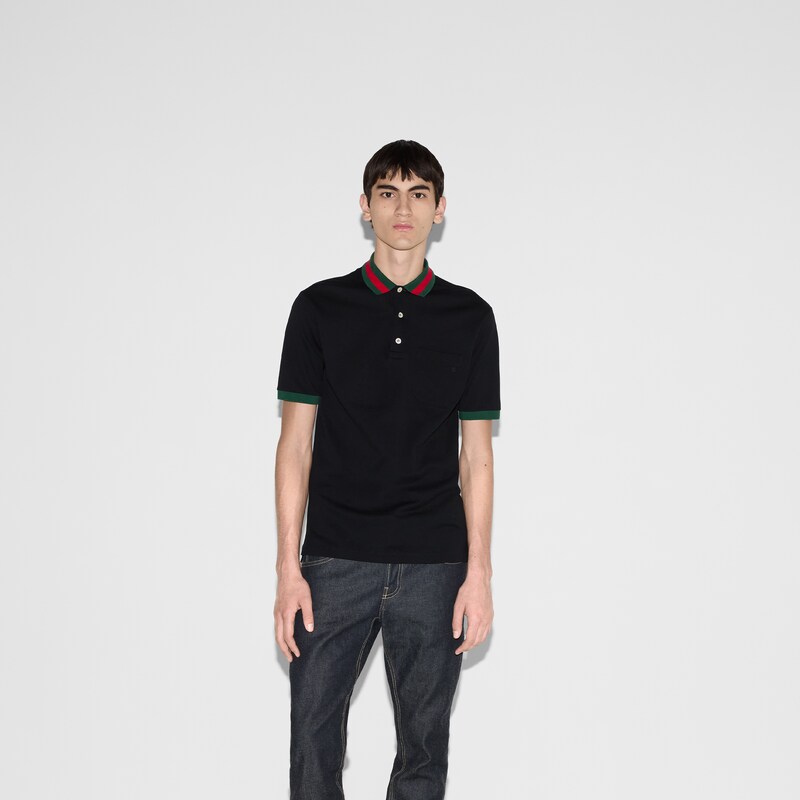 Gucci Cotton Piquet Polo With Web Collar | Thumbnail 3 Gucci Cotton Piquet Polo With Web Collar | Thumbnail 3