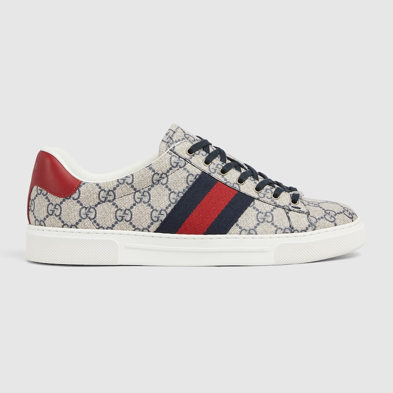 Gucci Gg Supreme Fabric Sneakers With Lateral Web Band In Beige