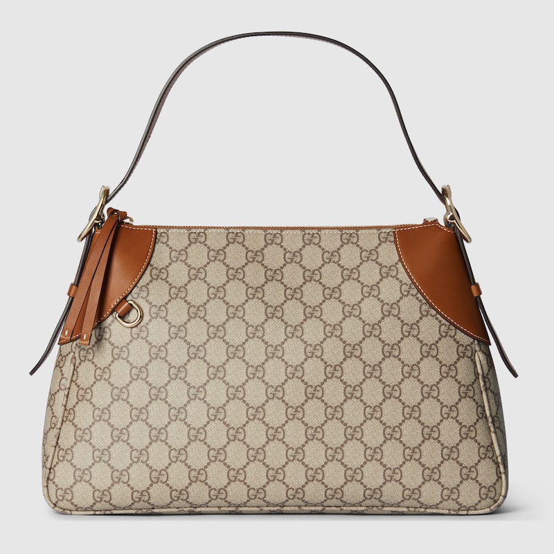Shop Gucci Gg Emblem Large Shoulder Bag In Beige