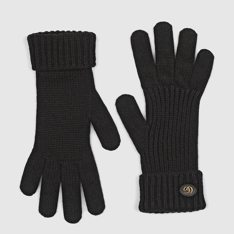 Gucci Wool Cashmere Gloves With Double G In Black