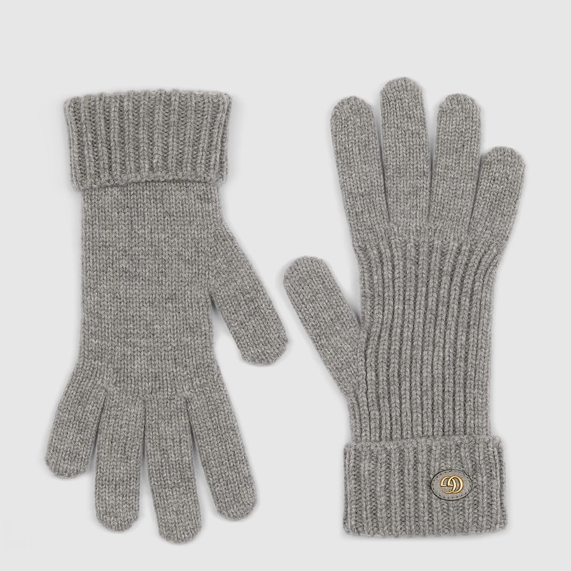 Gucci Wool Cashmere Gloves With Double G In Grey