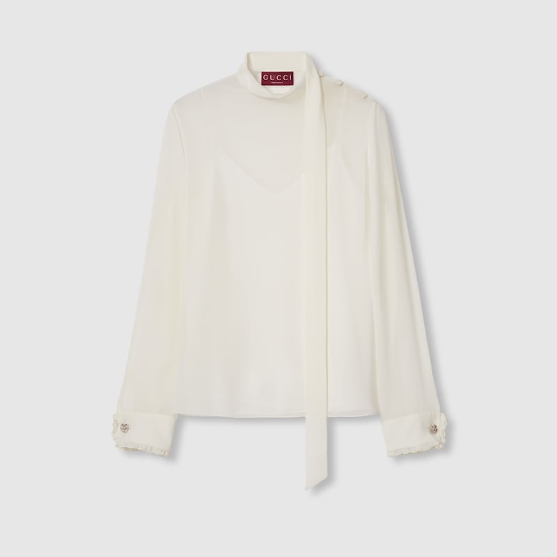 Gucci Silk Georgette Top In Neutral