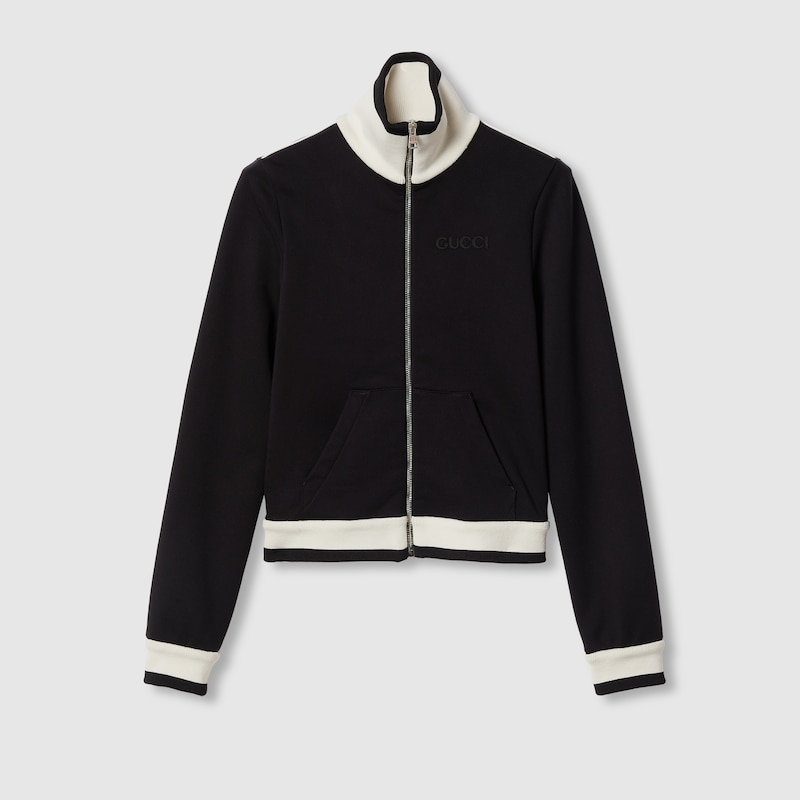 Gucci Cotton Fleece Zip Jacket In Black