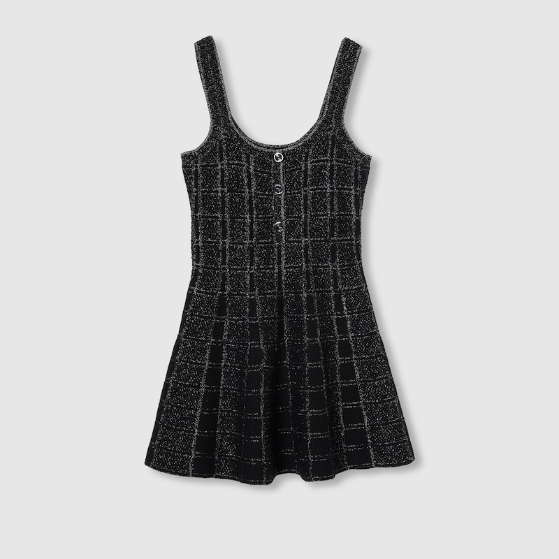 Gucci Wool And Lamé Check Jacquard Dress In Black