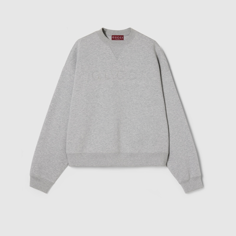 Gucci Gg Cotton Jersey Crop Sweatshirt In Grey
