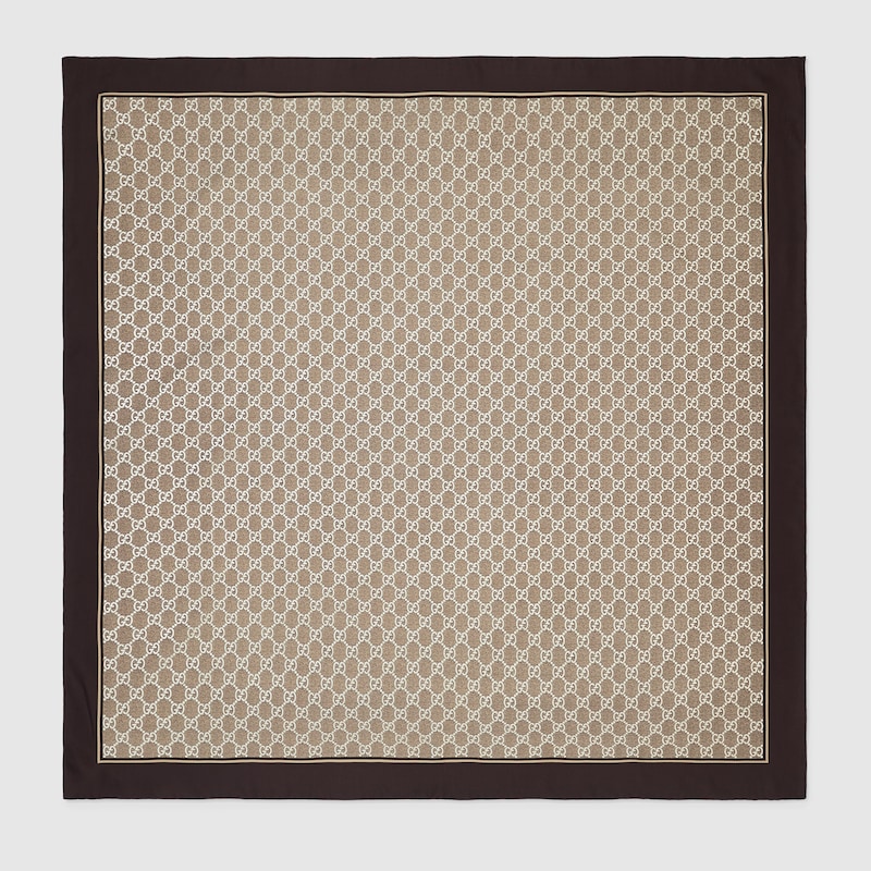 Gucci Hand-stitched Silk Square Contrast Border In Beige