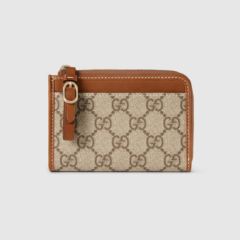 Gucci Gg Emblem Zip Card Case In Beige