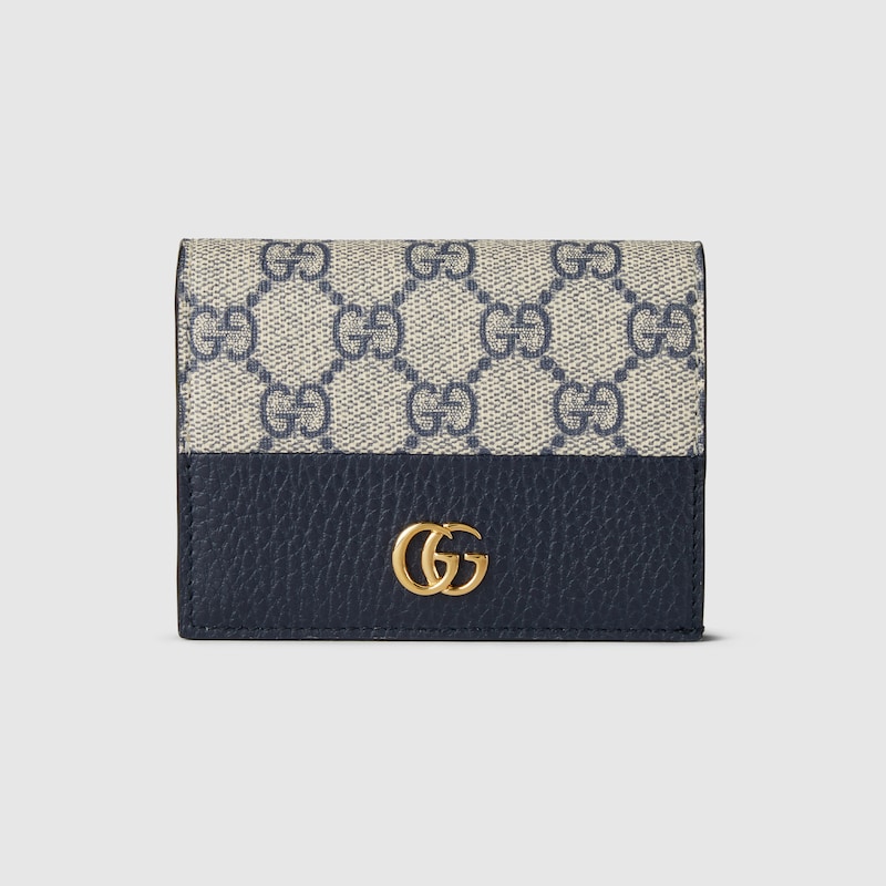 Gucci Gg Marmont Bi-color Card Case Wallet In Blue