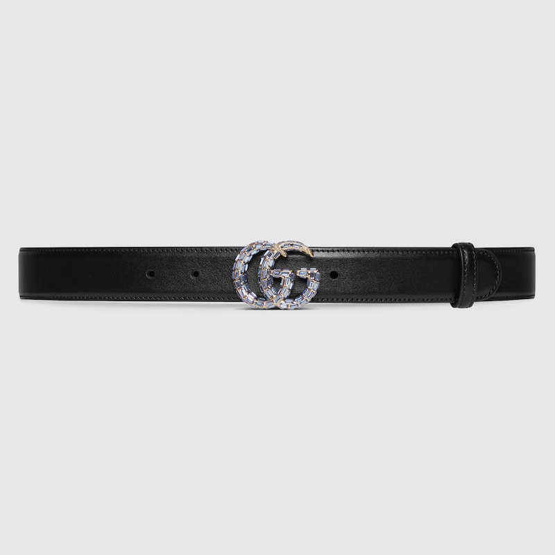 Gucci Gg Marmont Thin Belt With Crystals In Blue
