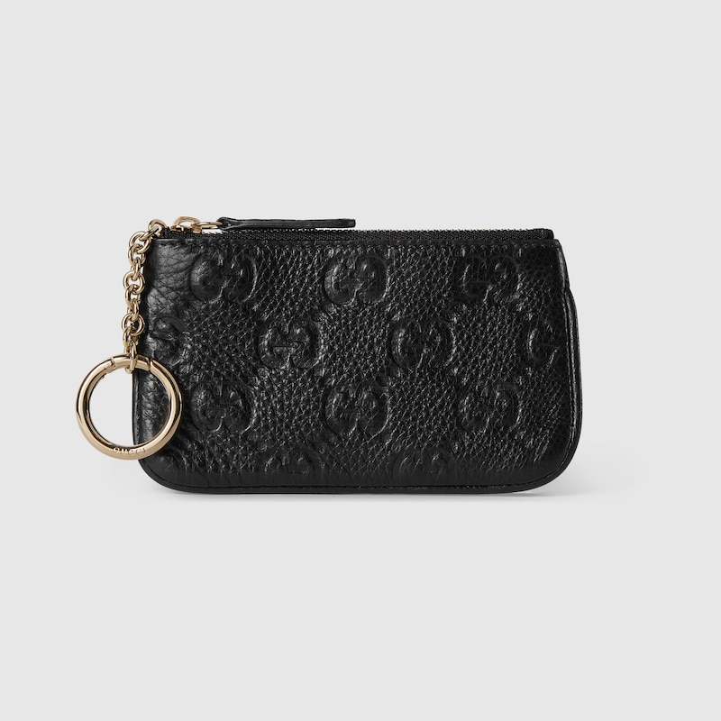 Gucci Gg Emblem Zip Key Case In Black
