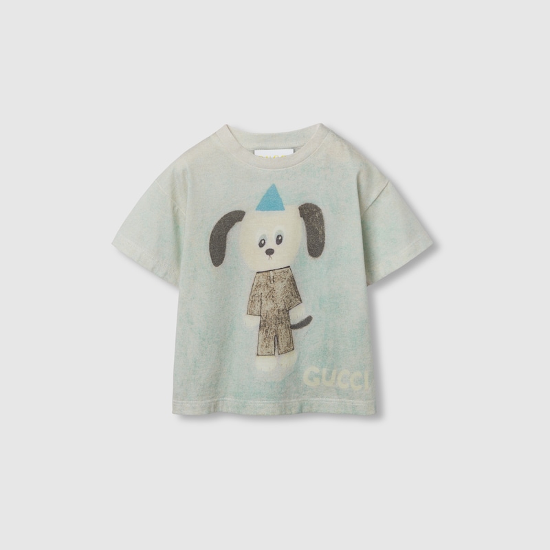 Gucci Babies' Printed Cotton T-shirt In Blue