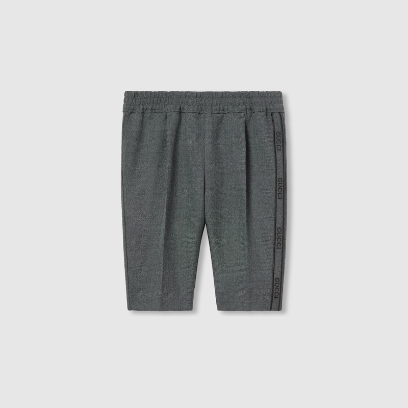 Shop Gucci Embroidered Wool Twill Pant In Grey
