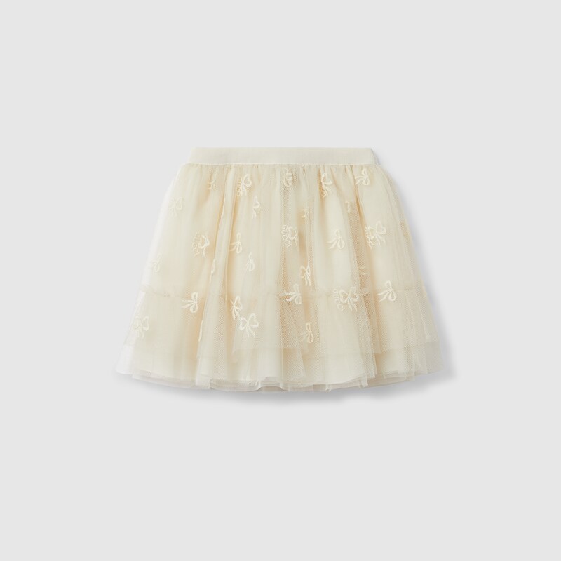 Gucci Embroidered Tulle Skirt In Neutral