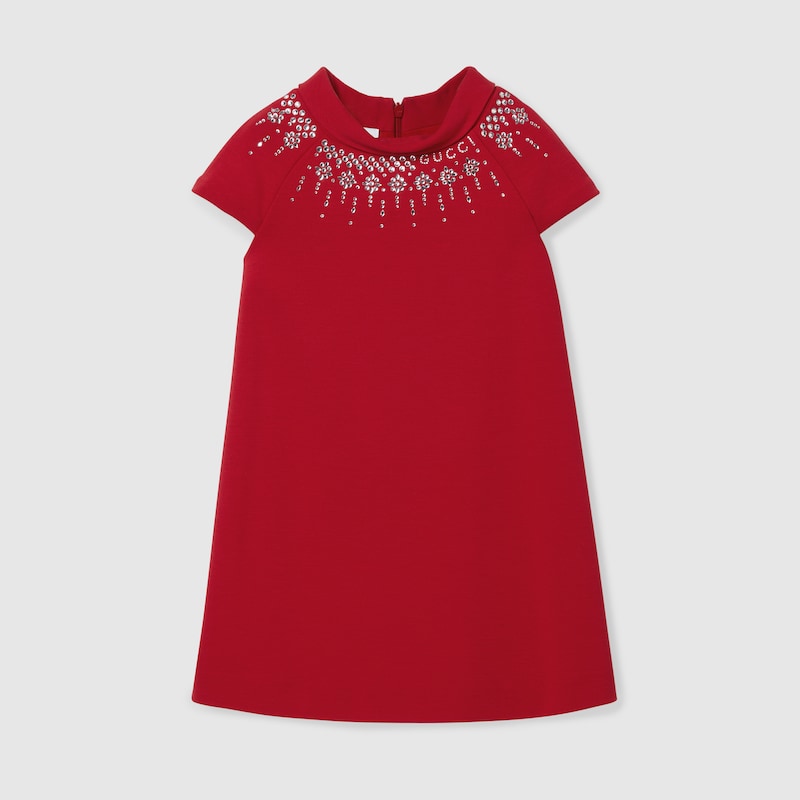 Gucci Kids' Embroidered Jersey Dress In Red