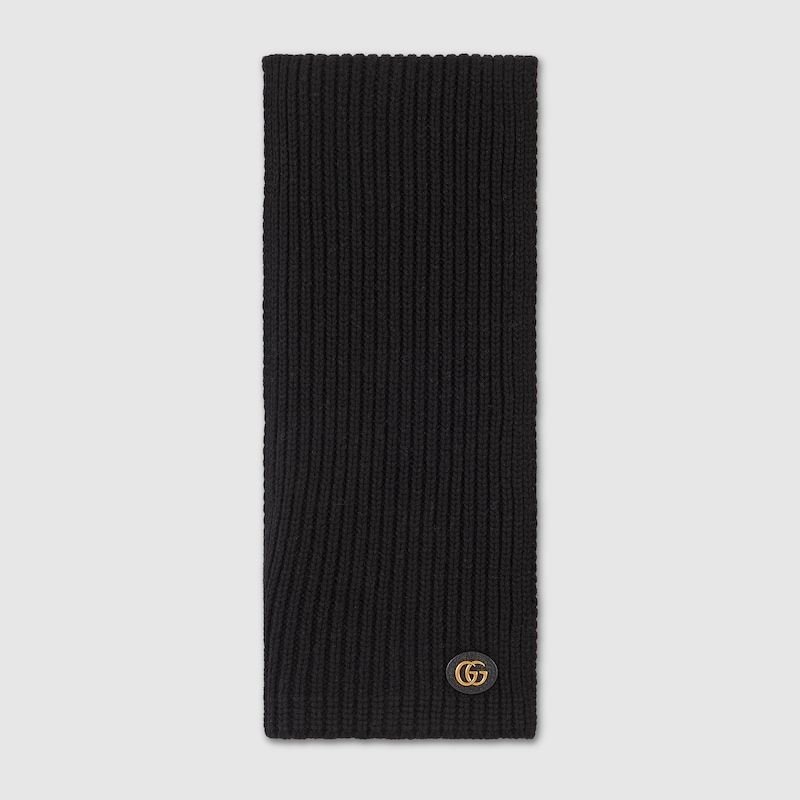 Shop Gucci Wool Cashmere Scarf With Double G In Black