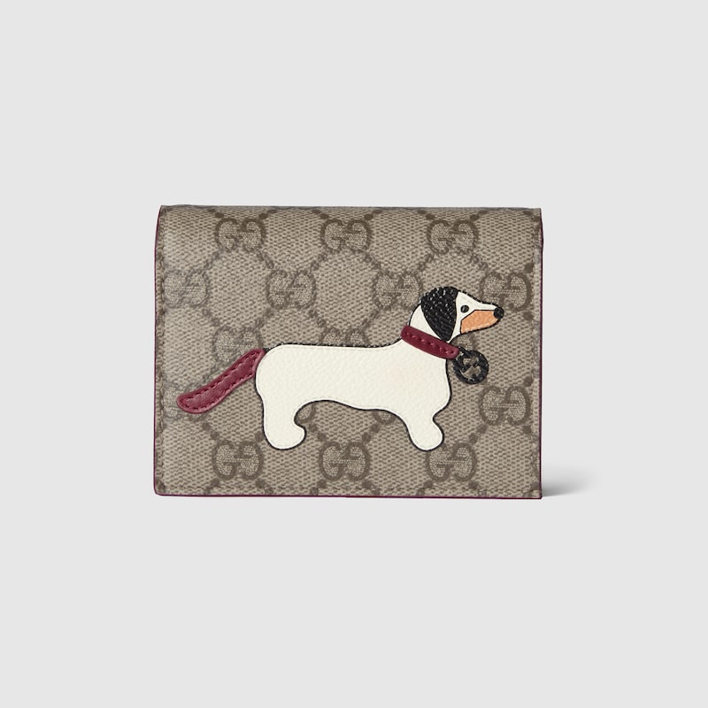 Gucci Gg Mini Wallet With Dog Detail In Beige
