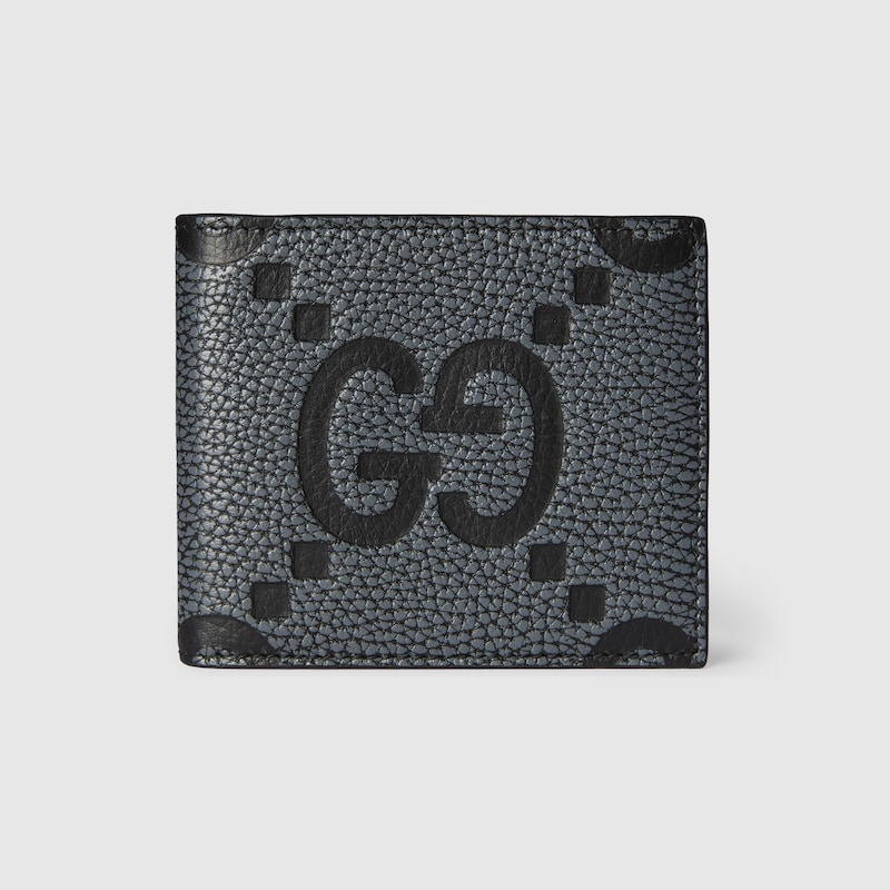 Gucci Mini Jumbo Gg Black Leather Wallet In Gray