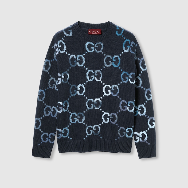 Gucci Sweater With Gg Intarsia In Blue