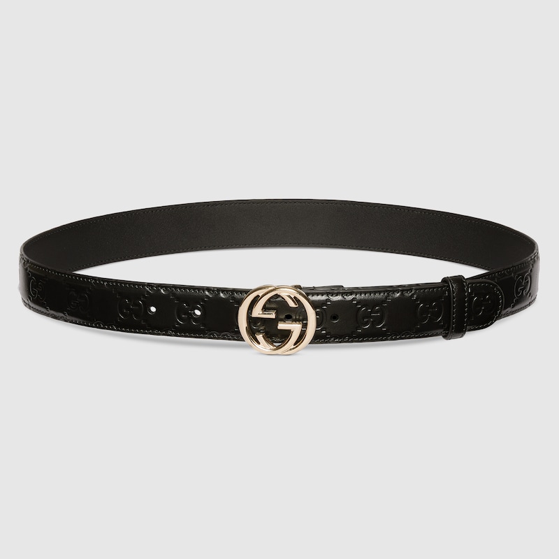 Gucci Interlocking G Buckle Leather Belt In Black