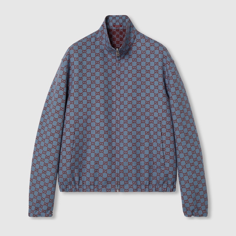 Gucci Gg Pied-de-poule Wool Jacket In Blue