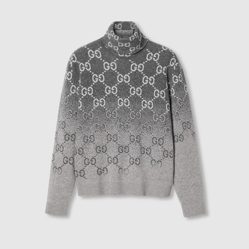 Gucci Men Embroidered Wool Sweater In Grey