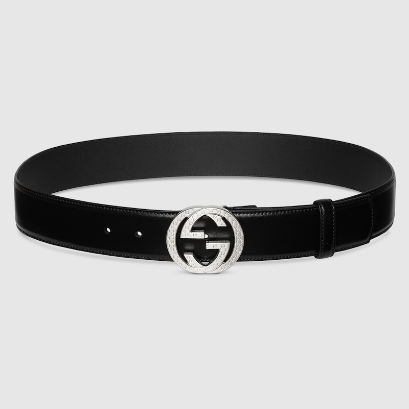 Gucci Gg Embossed Leather Belt In Black