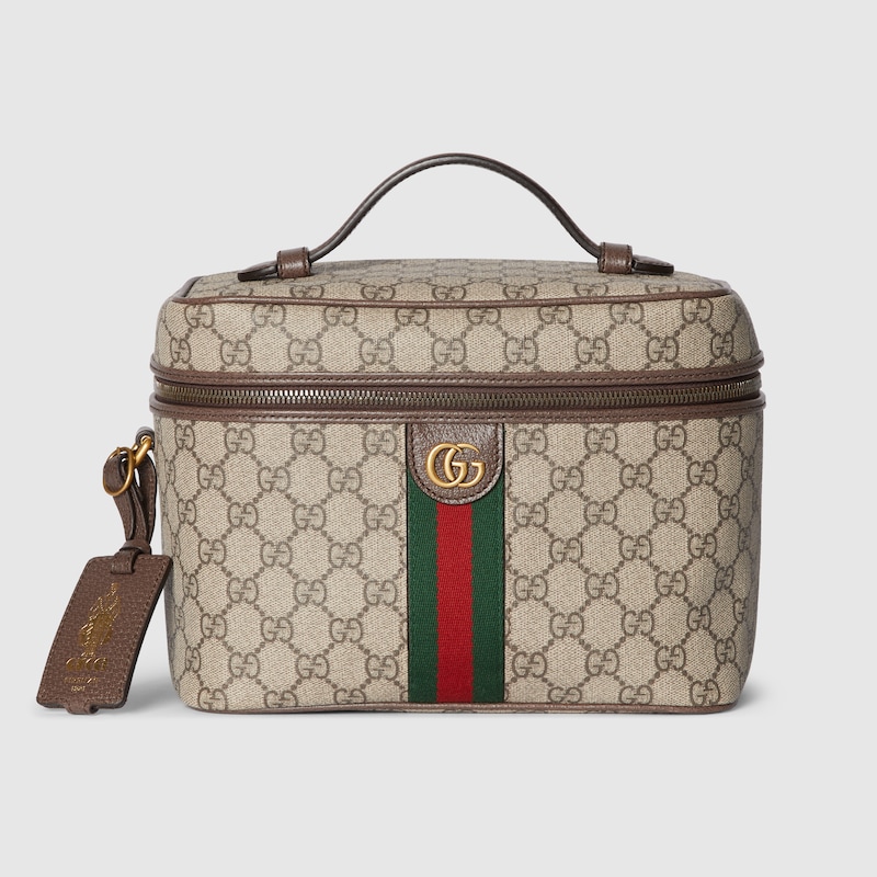Gucci Structured Leather Clutch With Signature Gg Pattern In Beige