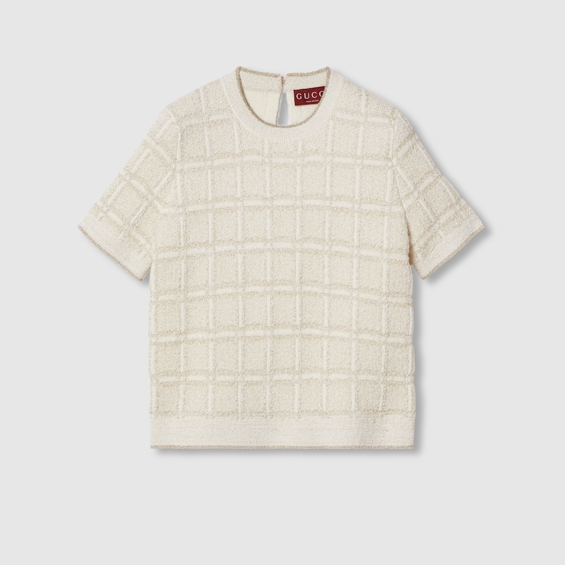 Gucci Checked Lamé Wool-blend Jacquard Top In White