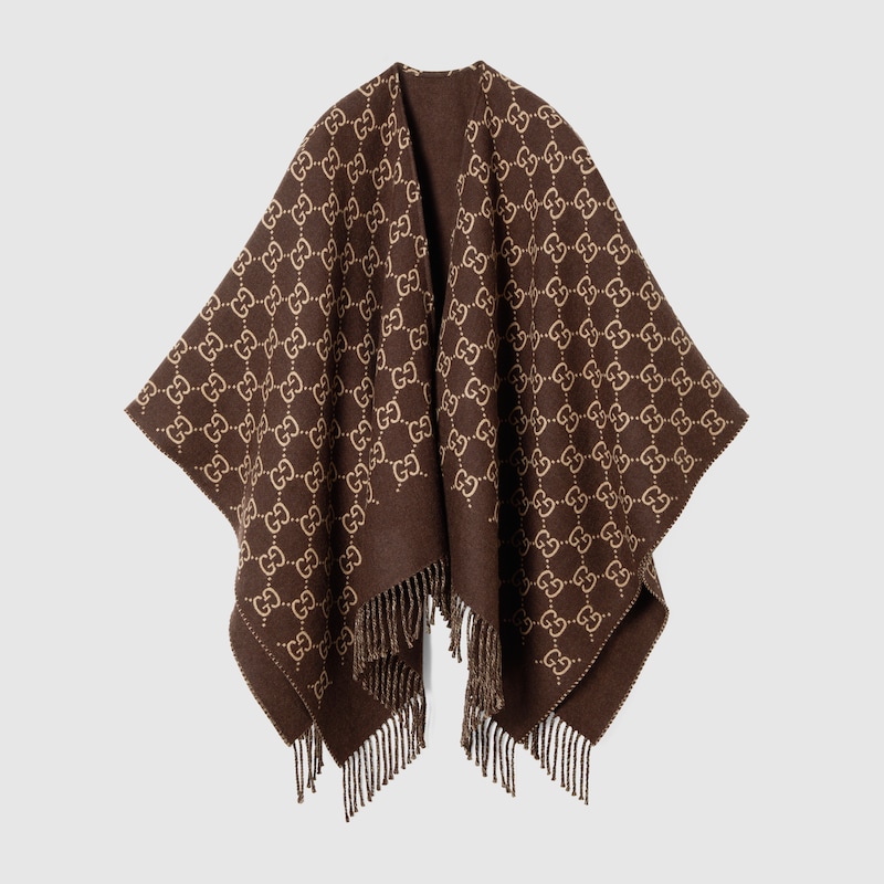 Gucci Gg Wool Jacquard Cape In Brown