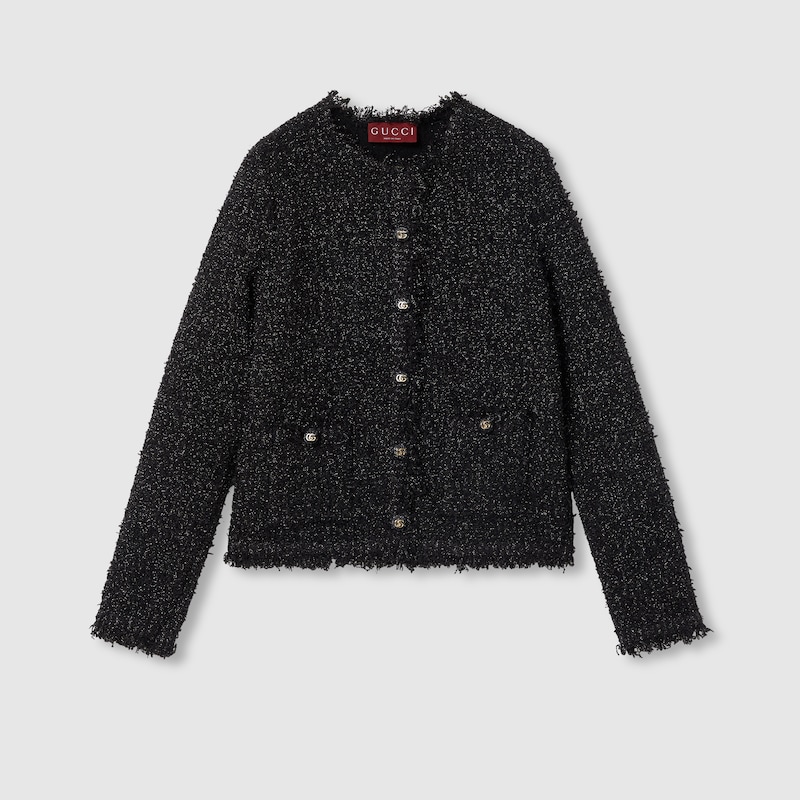 Gucci Lamé Woven Cardigan In Black